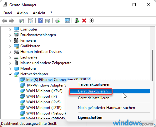 Netzwerkadapter im Geraete Manager deinstallieren Netzwerkadapter im Geraete Manager deinstallieren