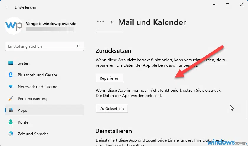 Windows 11 Mail App zuruecksetzen