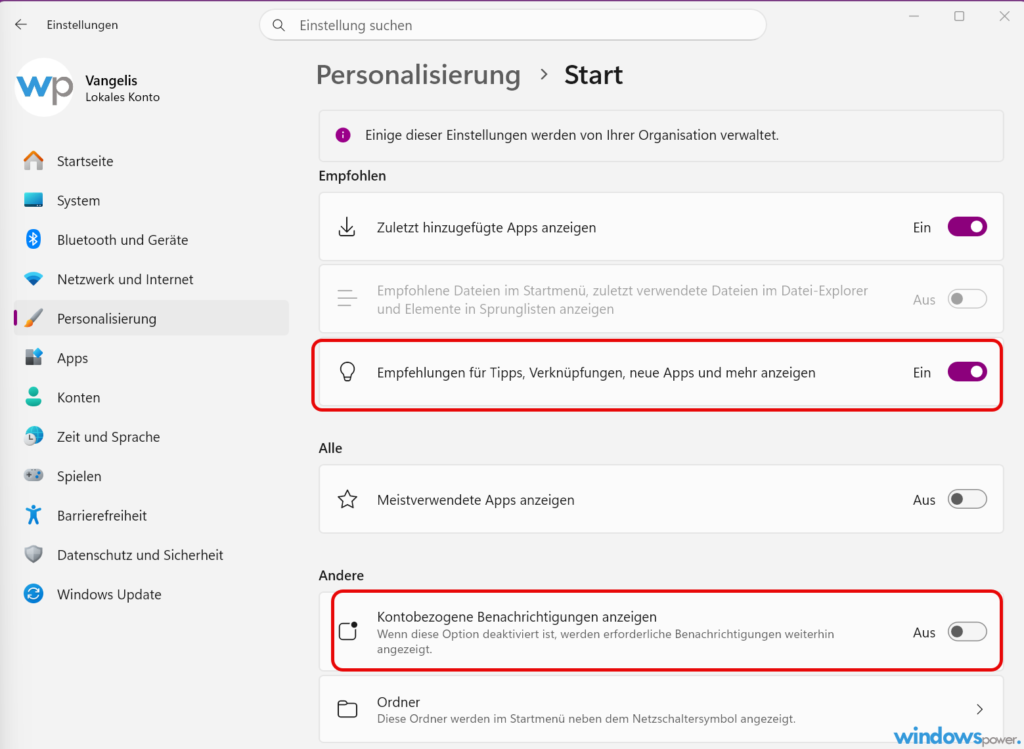 Windows 11 Personalisierung