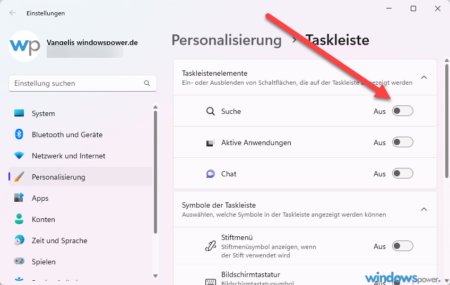 Suchfeld in Taskleiste ausblenden bei Windows 11
