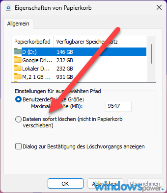 So leeren Sie den Papierkorb automatisch in Windows 11 3 Dateien sofort loeschen nicht in Papierkorb verschieben