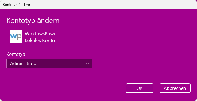 Windows 11 Kontotyp von Standard auf Administrator ändern
