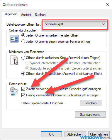 Schnellzugriff funktioniert nicht unter Windows 11 1 schnellzugriffseinstellungen.png