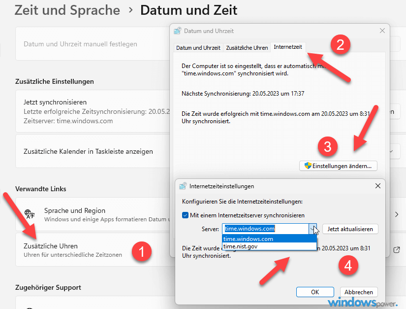 Zeit synchronisiert zeitserver aendern