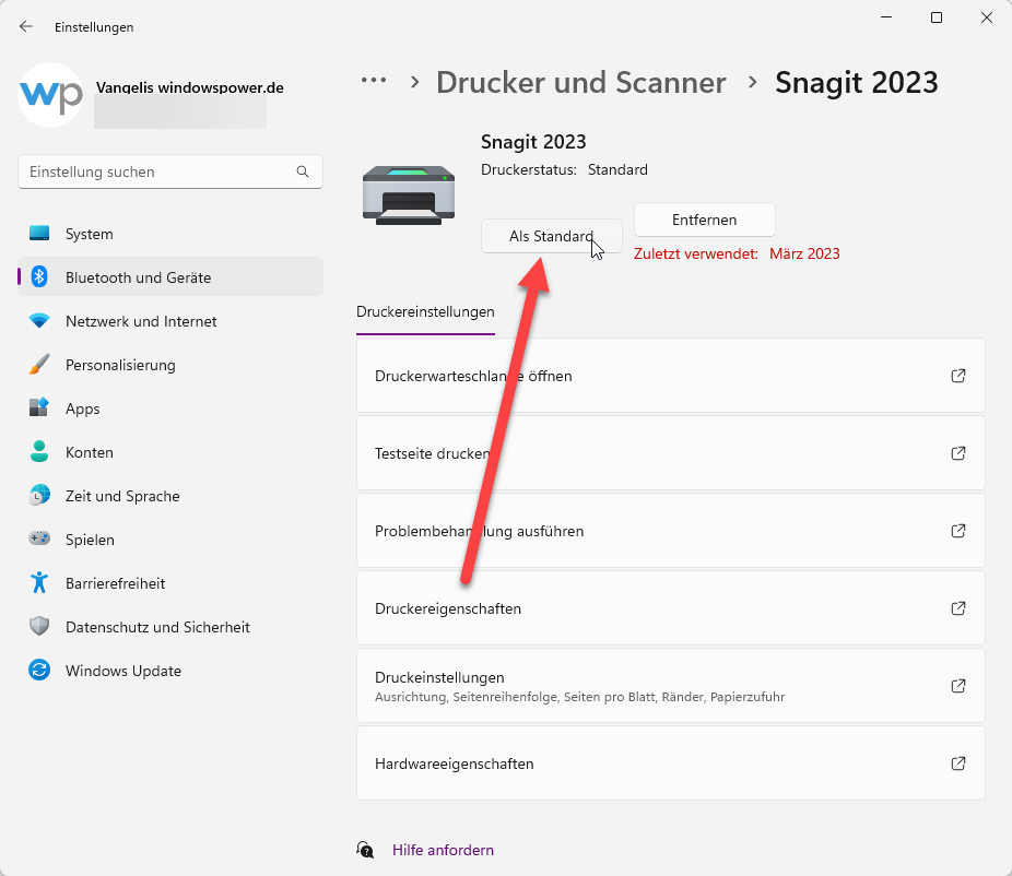 Standarddrucker in Windows 11 festlegen