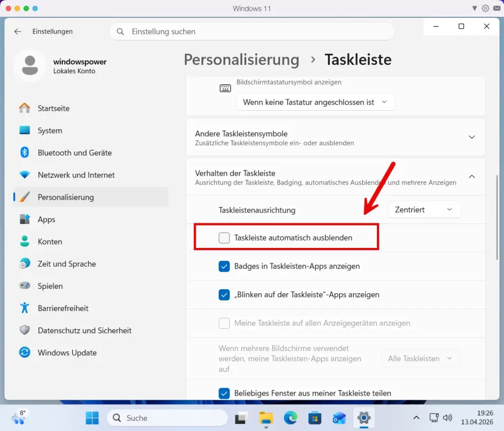 Taskleiste ausblenden statt verschieben