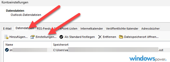 Ändern des Standard Speicherort outlook