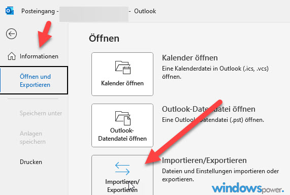 Importieren Exportieren outlook