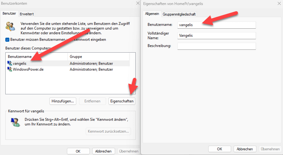 Windows 11 Benutzername ändern - so geht’s! 3 Aendern Sie den Benutzernamen ueber netplwiz