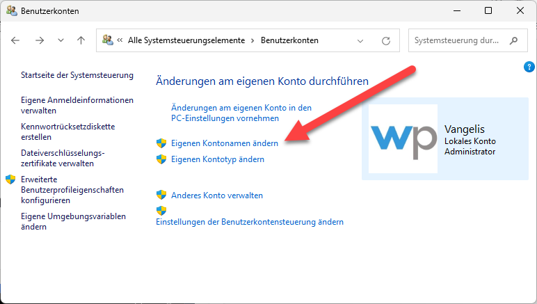 Windows 11 Benutzername ändern - so geht’s! 4 Aendern Sie den Kontonamen ueber die Systemsteuerung