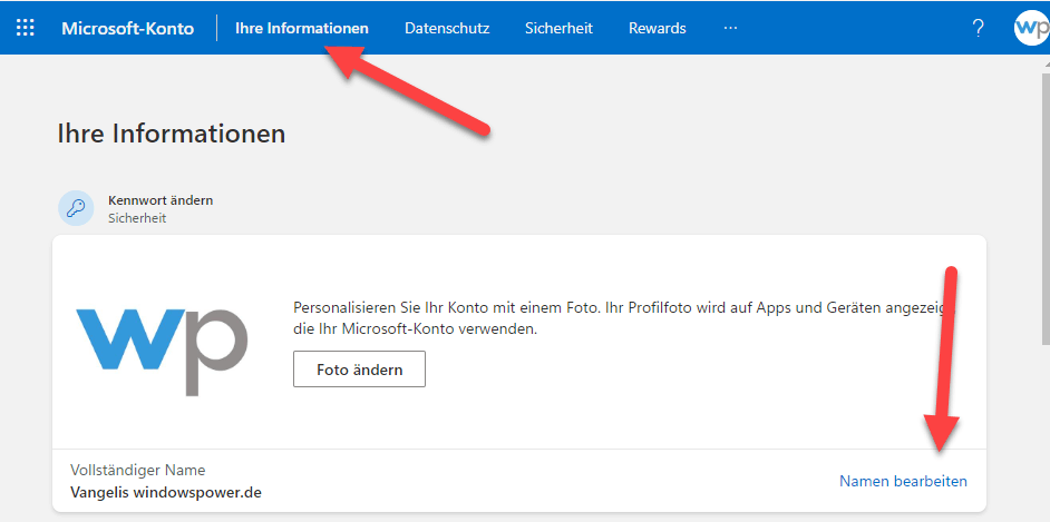 Benutzernamen eines Microsoft Kontos aendern