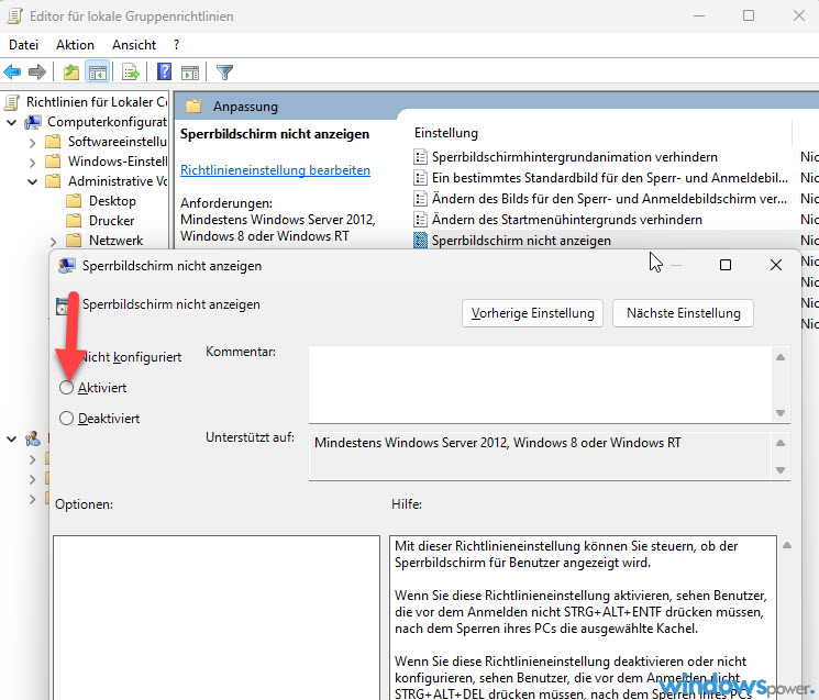 Sperrbildschirm bei Windows 11 deaktivieren ueber die Gruppenrichtlinien Sperrbildschirm bei Windows 11 deaktivieren ueber die Gruppenrichtlinien