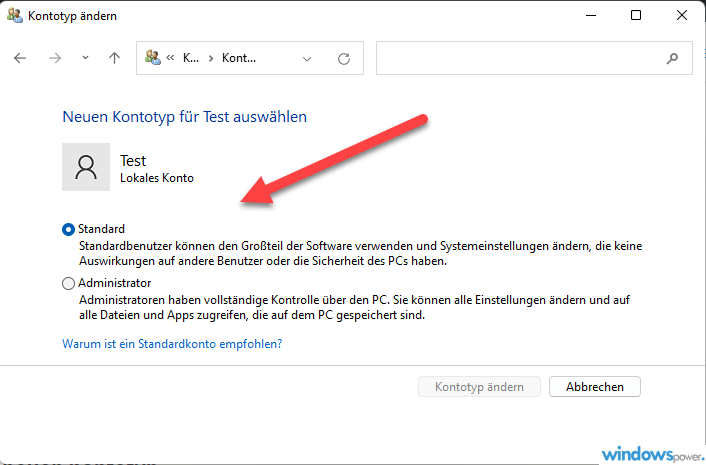 Windows 11 Administrator ueber die Systemsteuerung aendern