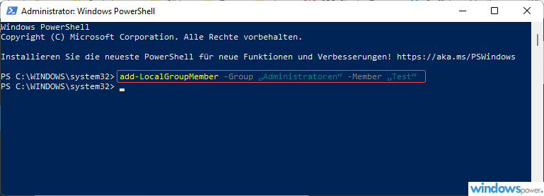 Windows PowerShell Admin aendern