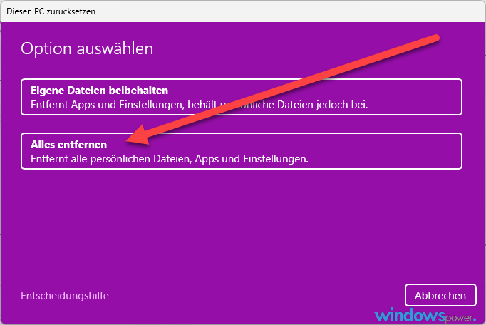 Windows 11 zurücksetzen für Verkauf - Werkseinstellungen 5 Daten entfernen