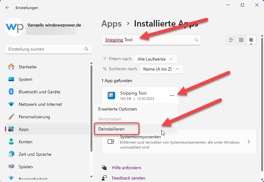 snipping tool deinstallieren