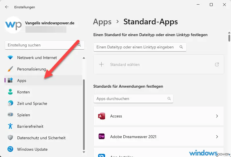 Standard Apps Windows 11 anpassen