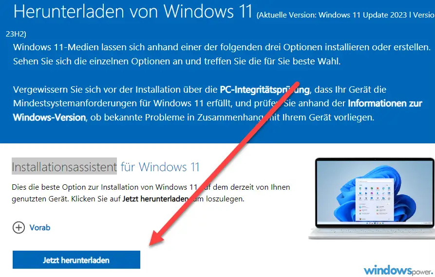 Windows 11 Update Version 23H2 mit Installationsassistenten