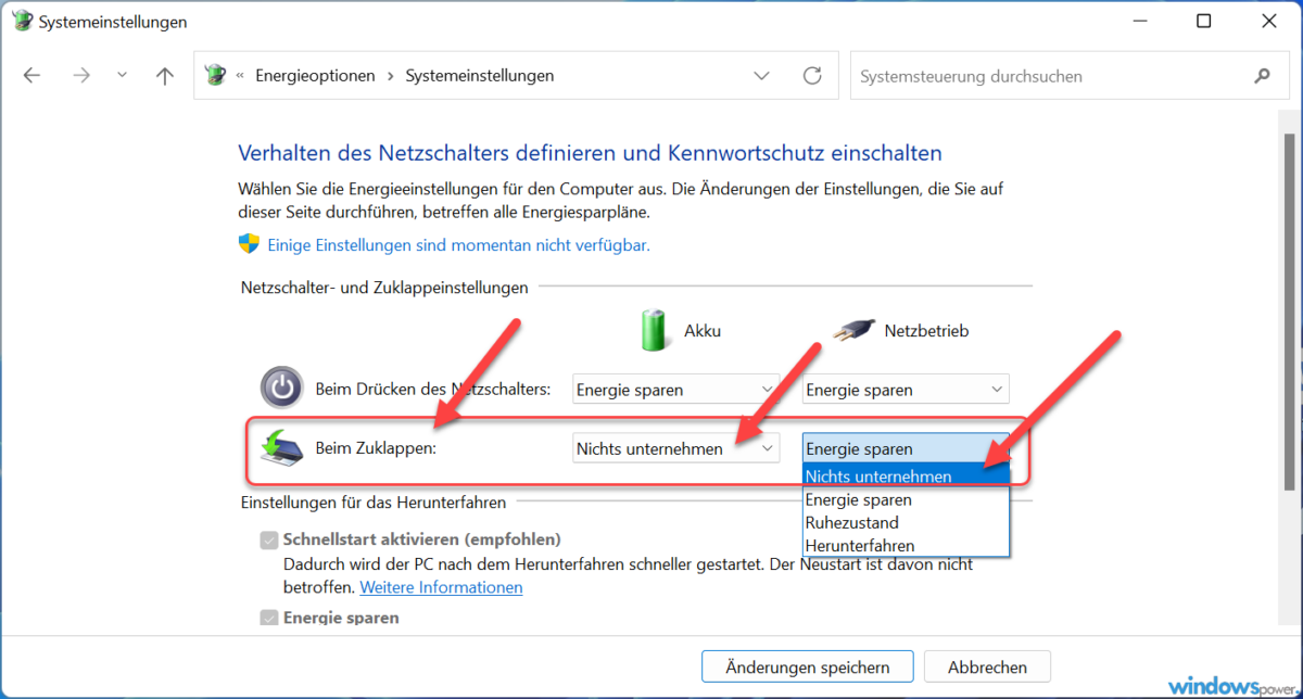 Laptop Zuklappen Monitor Soll An Bleiben Windows 10 www.windowspower.de