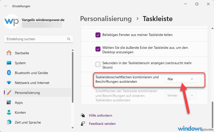 Taskleiste nicht gruppieren bei Windows 11