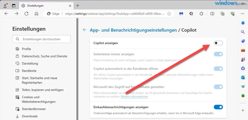 Copilot Button im Microsoft Edge Browser ausblenden