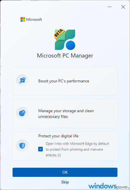 Microsoft PC Manager windows