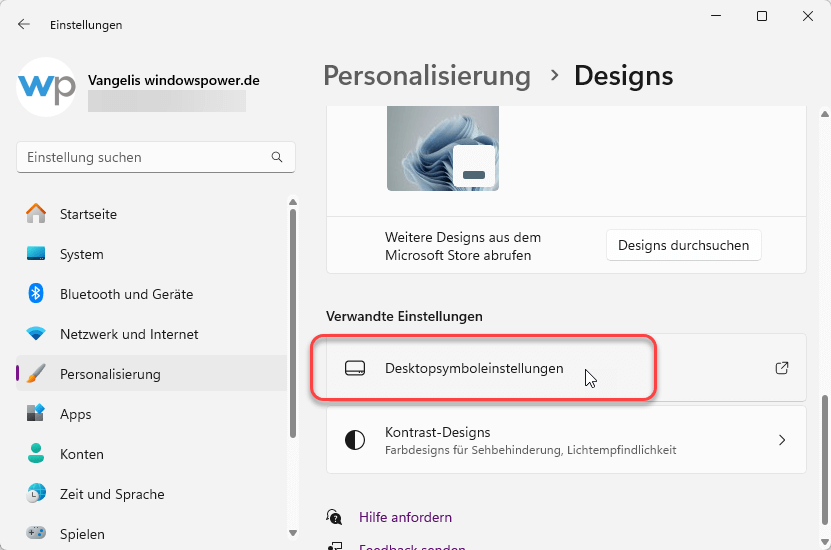 Desktopsymboleinstellungen