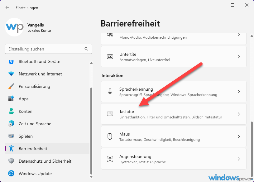einstellungen Tastatur