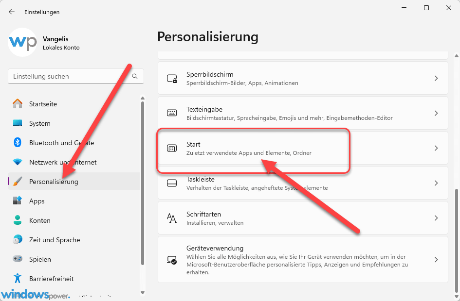 Empfohlen im Startmenü ausblenden