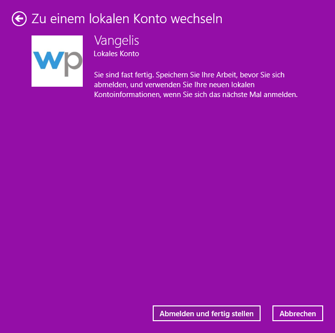 lokalen konto Microsoft-Konto zu Lokalen Konto