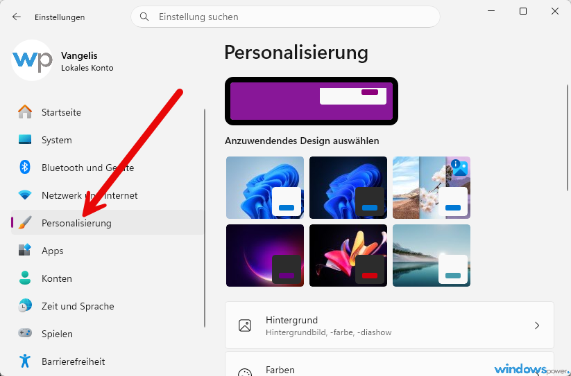 Personalisierung windows