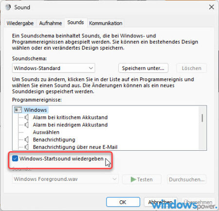 Startsound aktivieren oder deaktivieren