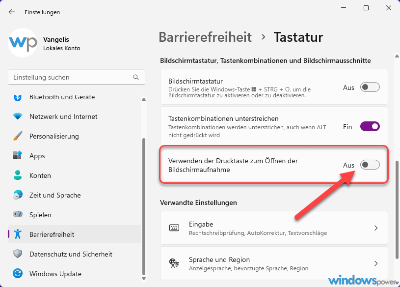Verwenden Sie die Druck-Taste um das Snipping Tool zu öffnen