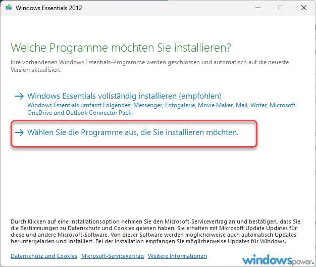 Wählen Sie die Programme aus, die Sie installieren möchten