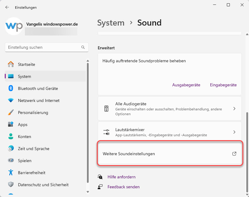 weitere soundeinstellungen Weitere Soundeinstellungen