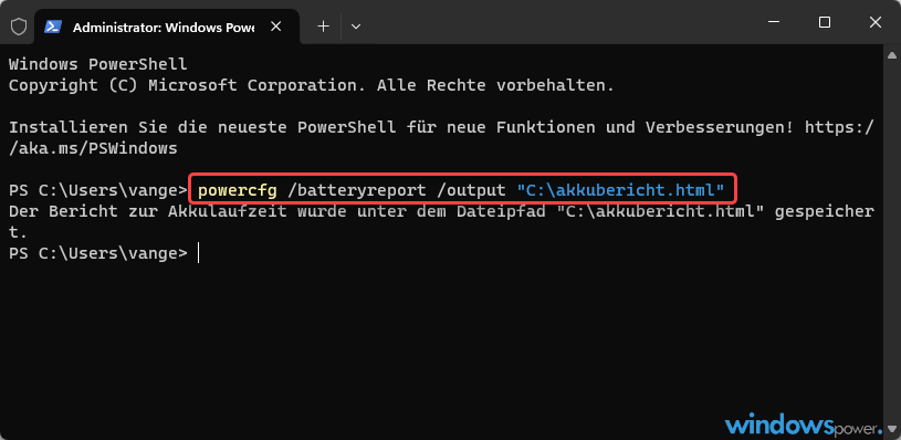 Akkubericht von Laptop erstellen