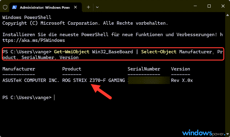 Mainboard Information ueber Terminal Powershell