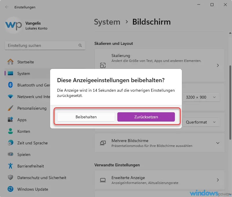 anzeigeeinstellung windows 11