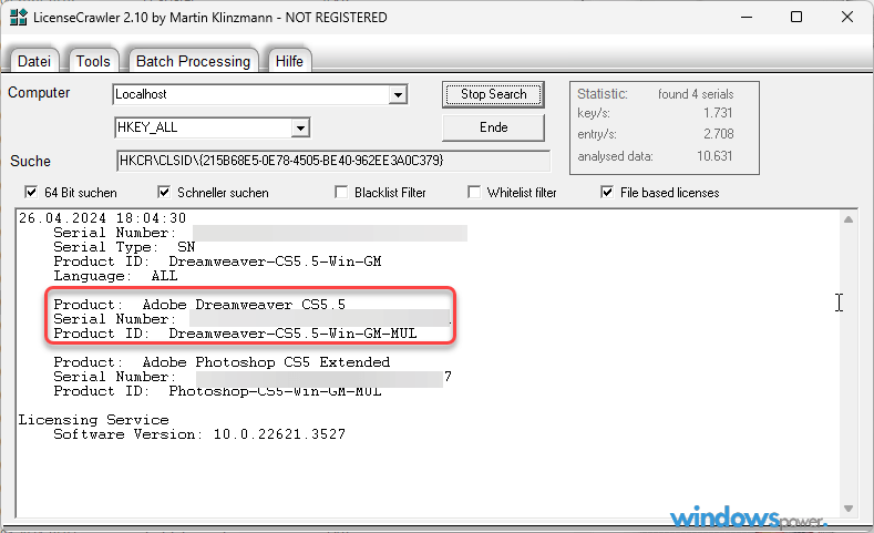 Produktschluessel key fuer installierte Programme Windows 11 auslesen