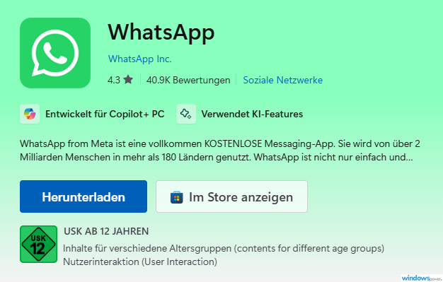 WhatsApp Desktop App Download-Seite für Windows