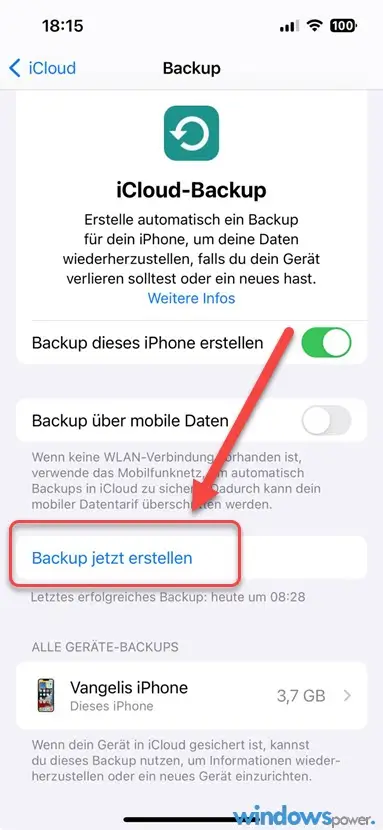 Backup jetzt erstellen Backup jetzt erstellen