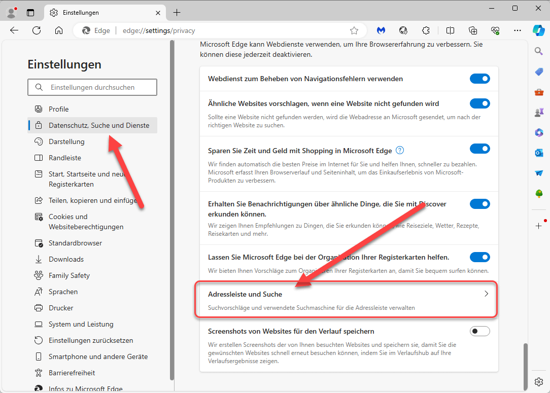 Adressleiste und Suche