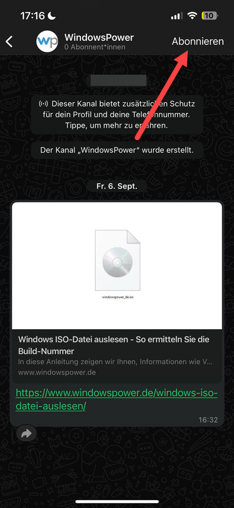 Abonnieren Sie unseren WhatsApp Kanal WindowsPower