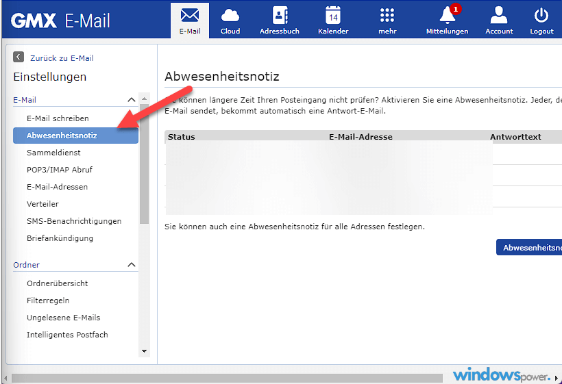 Abwesenheitsnotiz GMX Abwesenheitsnotiz GMX