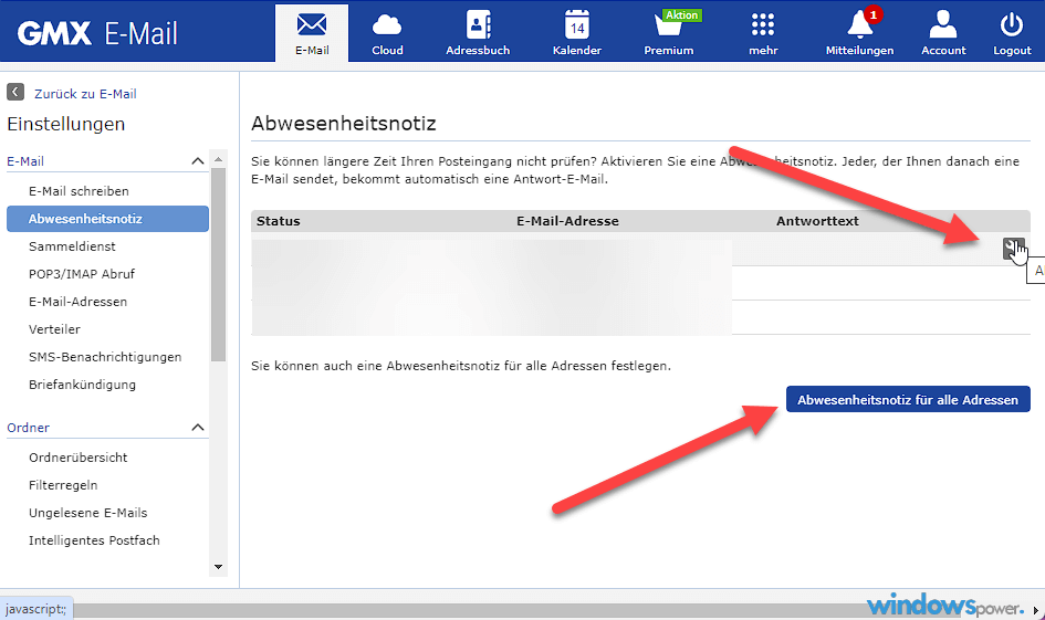 Abwesenheitsnotiz fuer alle Adressen Abwesenheitsnotiz für alle Adressen