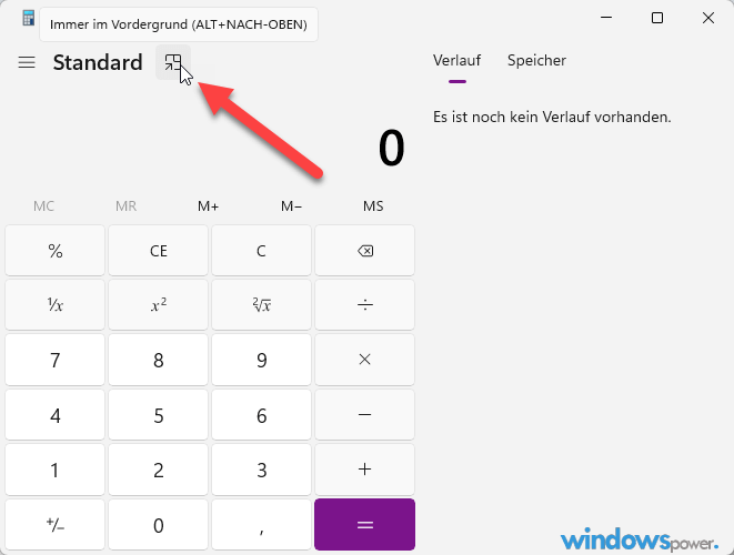 Windows 11 Taschenrechner immer im Vordergrund halten