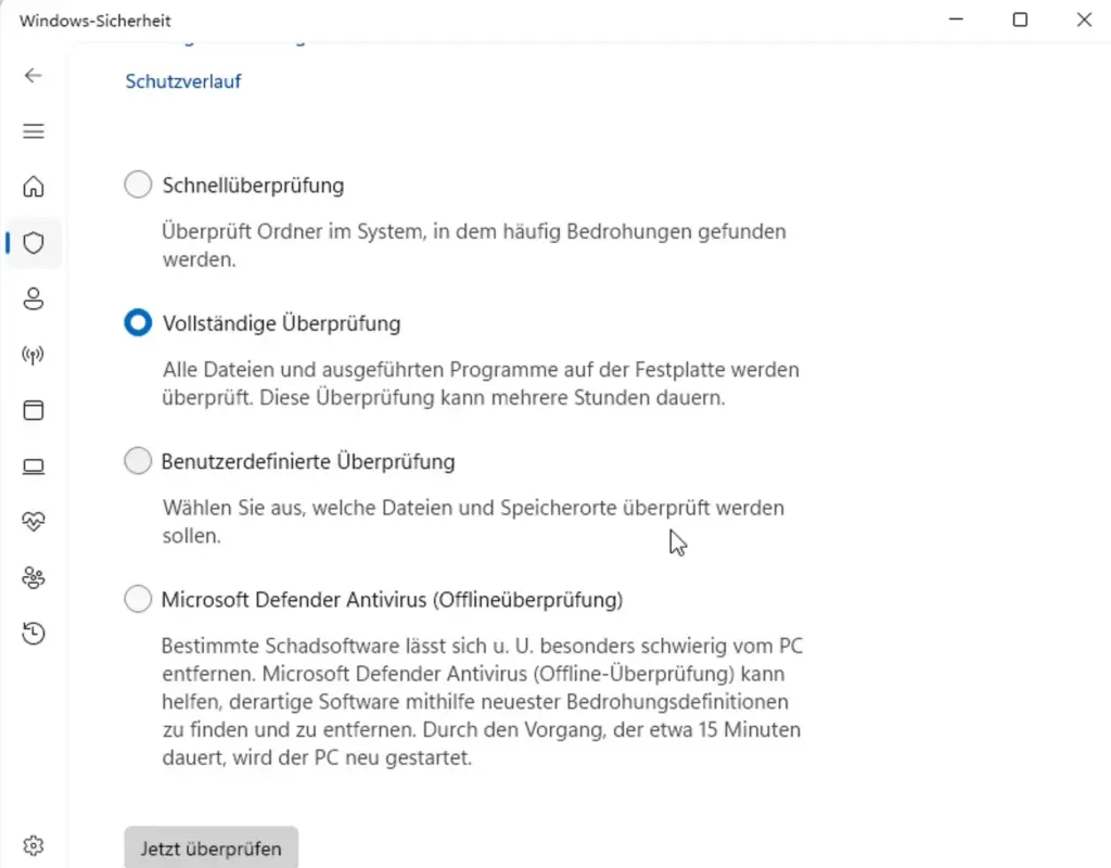 Vollständigen Virenscan mit Windows Defender durchführen