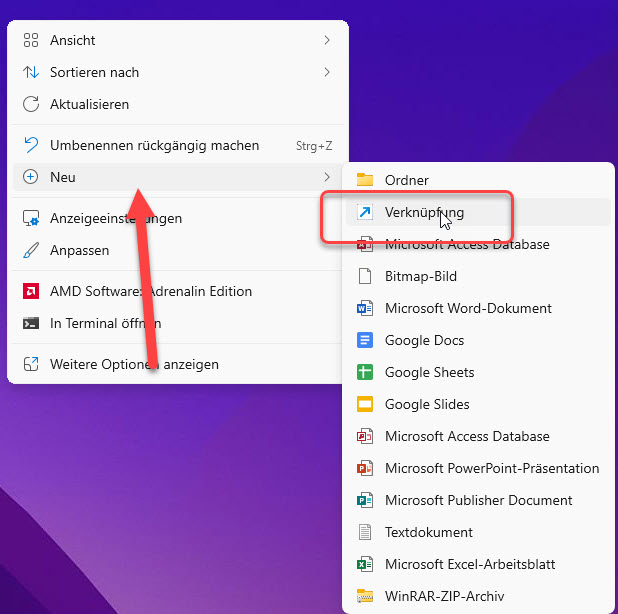 desktop verknüpfung erstellen windows 11