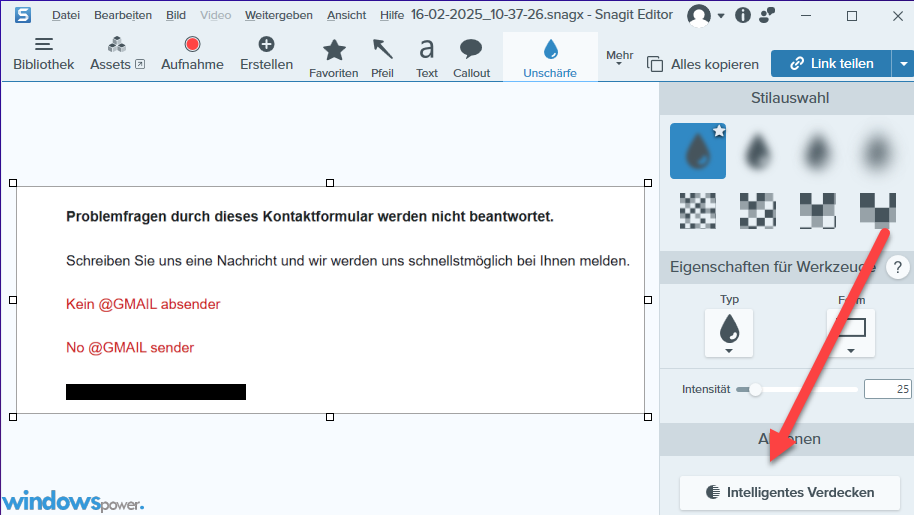 Snagit 2025 Intelligentes Verstecken