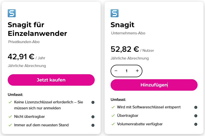 Snagit 2025 jährliches Abonnementmodell im Jahr 2025